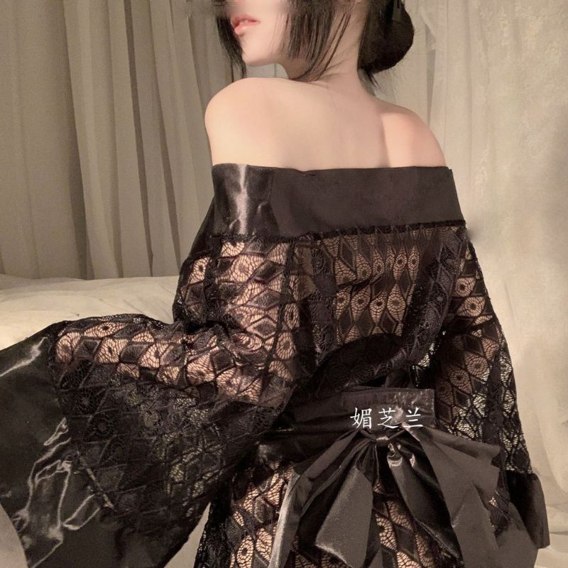 Áo choàng ngủ phong cách kimono cổ trang Nhật Bản - cosplay gợi cảm hóa trang geisha ren lưới mắt cá