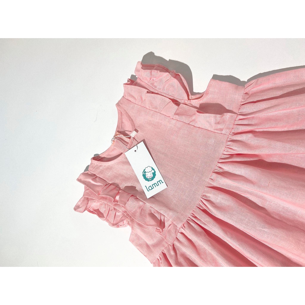 Váy đầm trẻ em Lamm vải linen sát nách bèo nhún màu hồng
