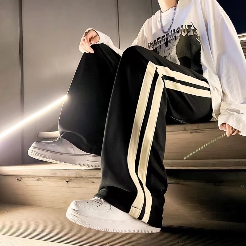 quần ống rộng nam Quần Thể Thao Ống Rộng Lưng Cao Họa Tiết Kẻ Sọc Phong Cách Hàn Quốc Thời Trang Cho Nữ