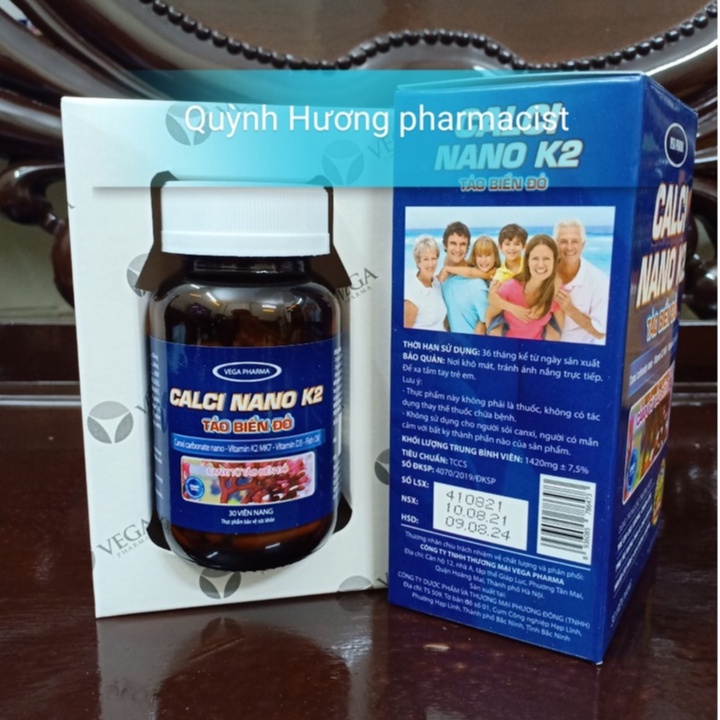 Viên uống CALCI NANO K2 Tảo Biển Đỏ lọ 30 viên giúp tăng chiều cao cho bé