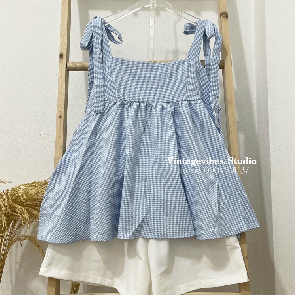 Set áo babydoll 2 dây buộc nơ vai kèm quần sooc phong cách Hàn Quốc (hàng QC) - Ảnh thật | WebRaoVat - webraovat.net.vn