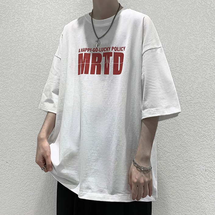 Áo thun tay ngắn cổ tròn dáng rộng in họa tiết chữ cái size lớn phong cách Hàn Quốc thời trang hip hop unisex