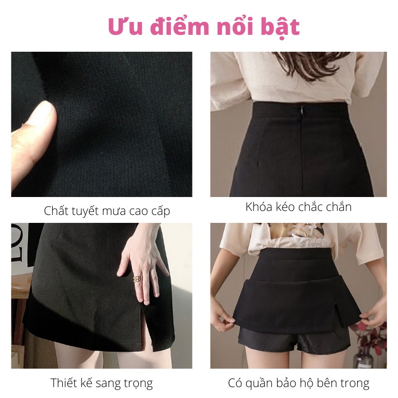 Chân váy ngắn chữ A lưng cao phong cách công sở xẻ 1 bên sang trọng vô cùng tôn dáng Mely Fashion CV04