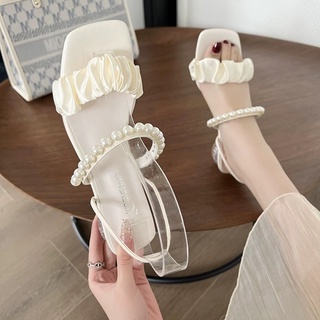 (HÀNG CÓ SẴN) 6727 Sandal bèo nhún đi 2 kiểu quai mảnh đính cườm BIG SIZE 41-43