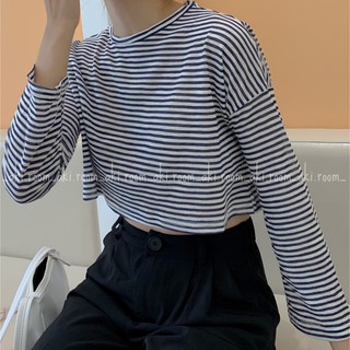 Áo croptop thun giấy kẻ ngang tay dài