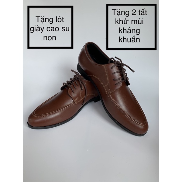 Giày nam Derby nâu hoạ tiết khâu chỉ {tặng kèm lót giày xịn}