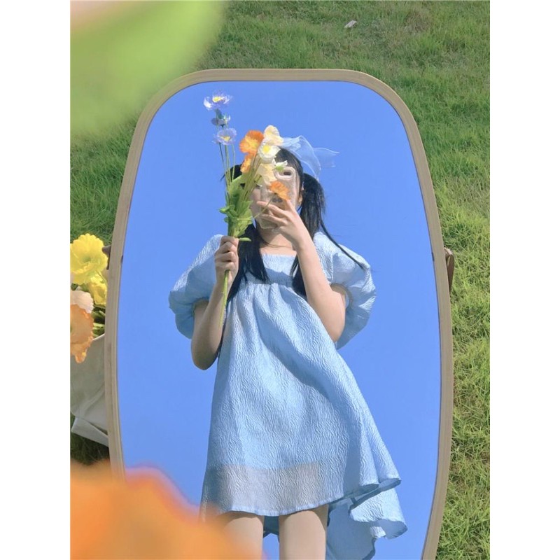 Váy xanh babydoll tay bồng đám mây dễ thương ulzzang Hàn Quốc [Yannie]