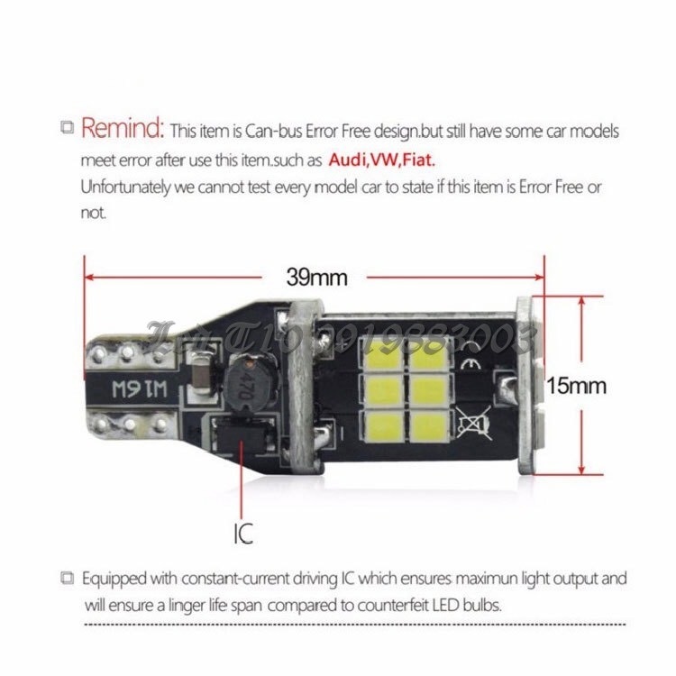 1 bóng Led T15 sáng trắng 6500k Canbus Error đèn lùi ô tô siêu sáng