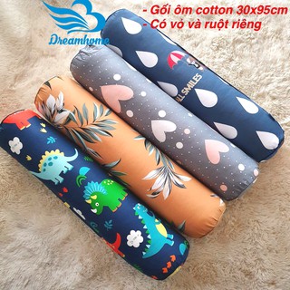 Gối ôm vải cotton 100%, gối ôm dài 95 cm có khóa kéo, ruột gối bông - DREAMHOME
