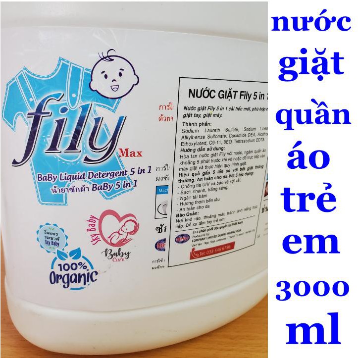 Nước Giặt Trẻ Em Thái Oganic An Toàn - Sạch Nhanh - Bảo Vệ Sợi Vải fily 3000ML
