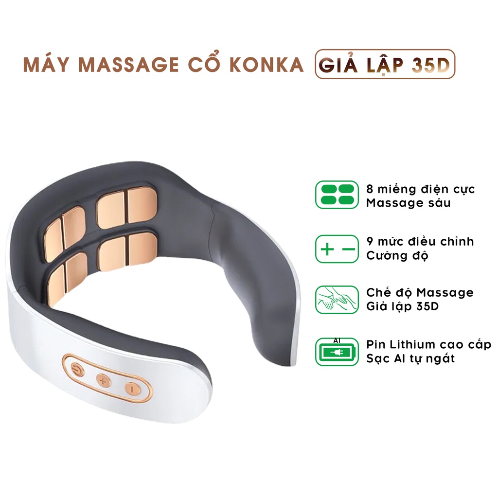 Máy Massage Cổ Vai Gáy KonKa H60 Xung Điện Thông Minh Đa Chức Năng - Máy Mát Xa Cổ Vai Gáy, Đốt Sống Cổ