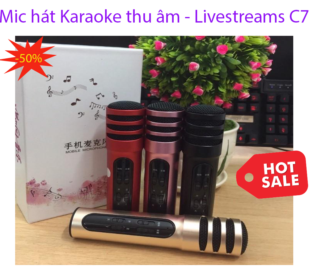 Mic thu âm trên điện thoại,Micro livestream cho điện thoại C7 thu âm 3 IN 1, với âm thanh tự nhiên và tinh khiết.