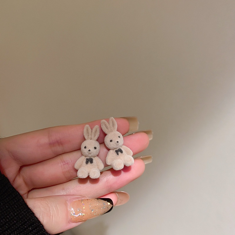 Bông tai mạ bạc 925 hình thỏ đính nơ phong cách đáng yêu