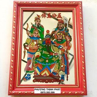 Tranh Thờ 5 Ông Ngũ Công Vương Phật Khung Gỗ 21x28Cm