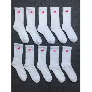 3 Đôi vớ Adidas cao cổ màu trắng logo 3 sọc hồng đậm