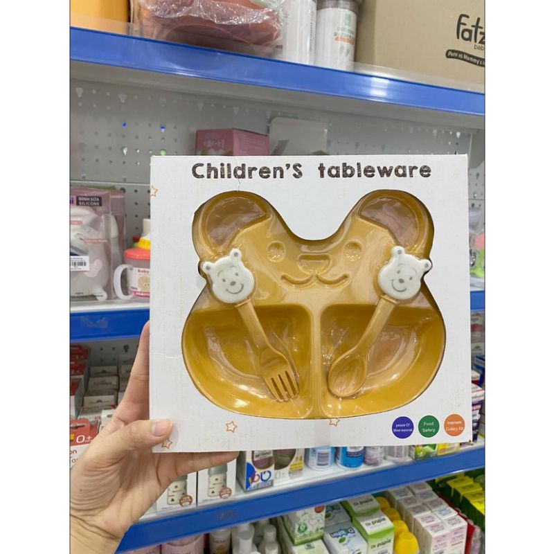 Khay ăn dặm lúa mạch kèm thìa nĩa hình gấu, Ăn dặm chỉ huy blw