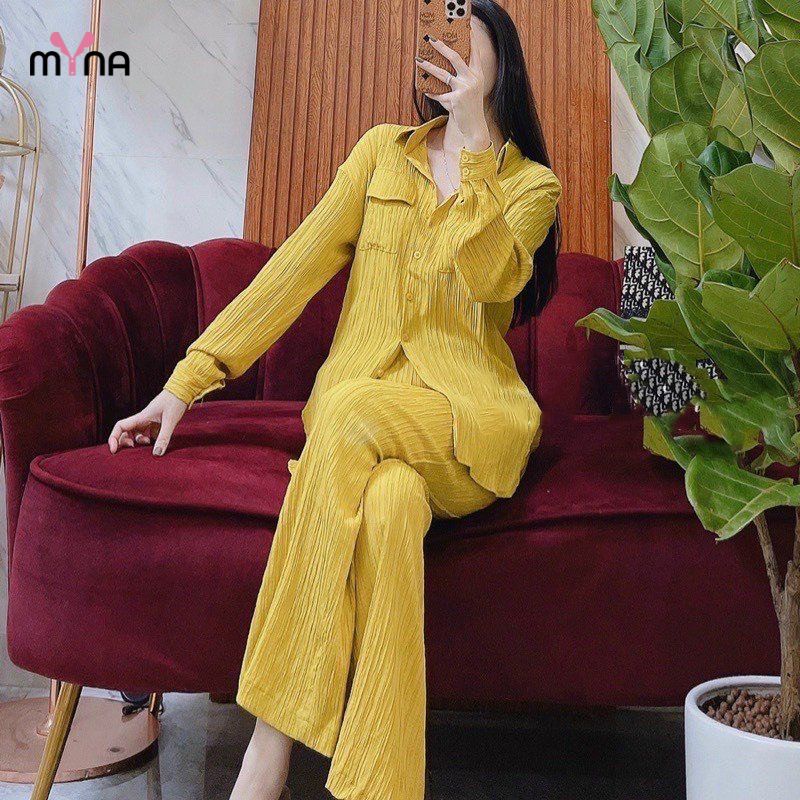 Set bộ đũi gân nữ tay dài quần dài ống suông sang chảnh có size 40-70kg