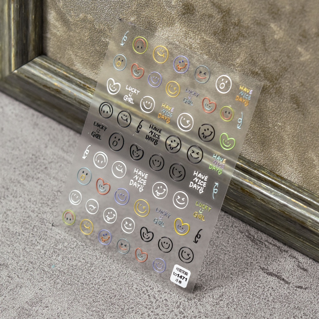 Miếng Dán Trang Trí Móng Tay In Nổi Họa Tiết Mặt Gấu Dễ Thương 1465