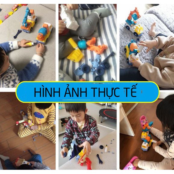 Bộ đồ chơi lắp ráp các loại xe công trình kỹ thuật_ gồm 4 xe nhiều màu sắc kích thích giác quan của trẻ