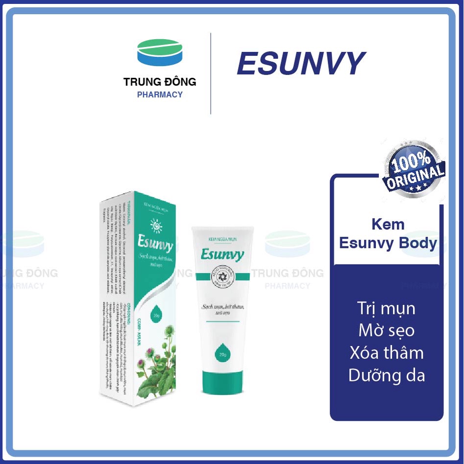 Kem ngừa mụn lưng và toàn thân Esunvy Body từ thảo dược - tuýp 50g, mụn đầu đen, mụn bọc, mờ sẹo - Trung Đông Pharmacy