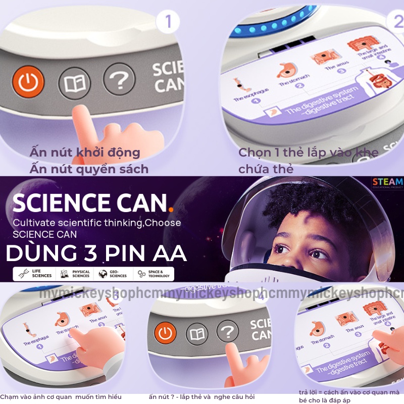 Đồ chơi mô hình 3D hãng Topbright Science Can - cơ thể người Humanbody có phát âm thanh tiếng Anh khoa học steam