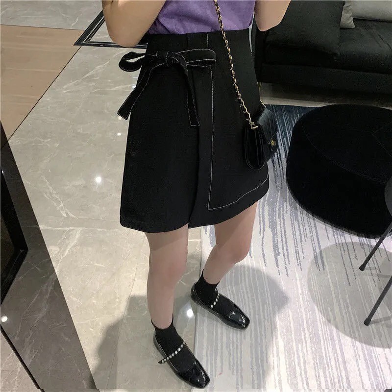 [QUÀ TẶNG Dây buộc tóc] Chân váy chữ a trơn chỉ nổi có nơ buộc dáng ngắn GUYOURs CVN122 | BigBuy360 - bigbuy360.vn