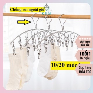 Móc treo phơi quần áo inox chống rơi 10/20 kẹp cố định- Treo đồ nhà tắm, khăn tay, tất vớ, đồ lót <có chốt trống bay>