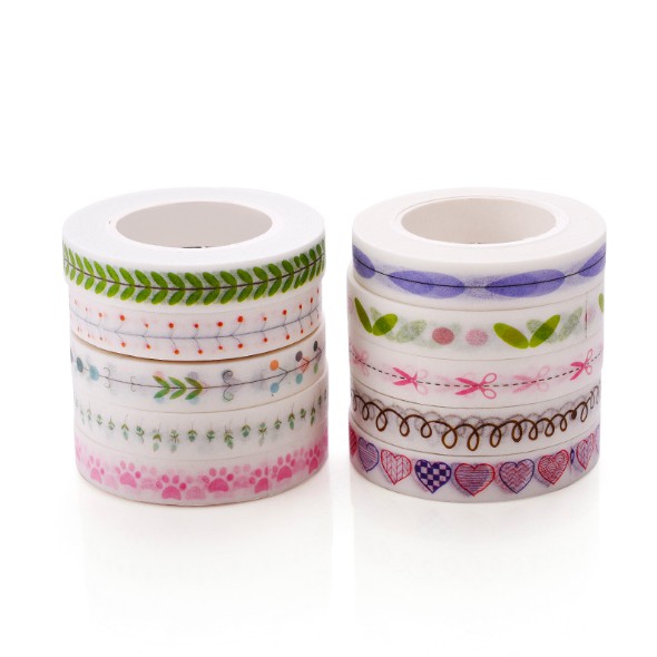 Z0607 Băng Keo Trang Trí Nhiều Họa Tiết Dài 10 Mét, Washi Tape Handmade Bukao