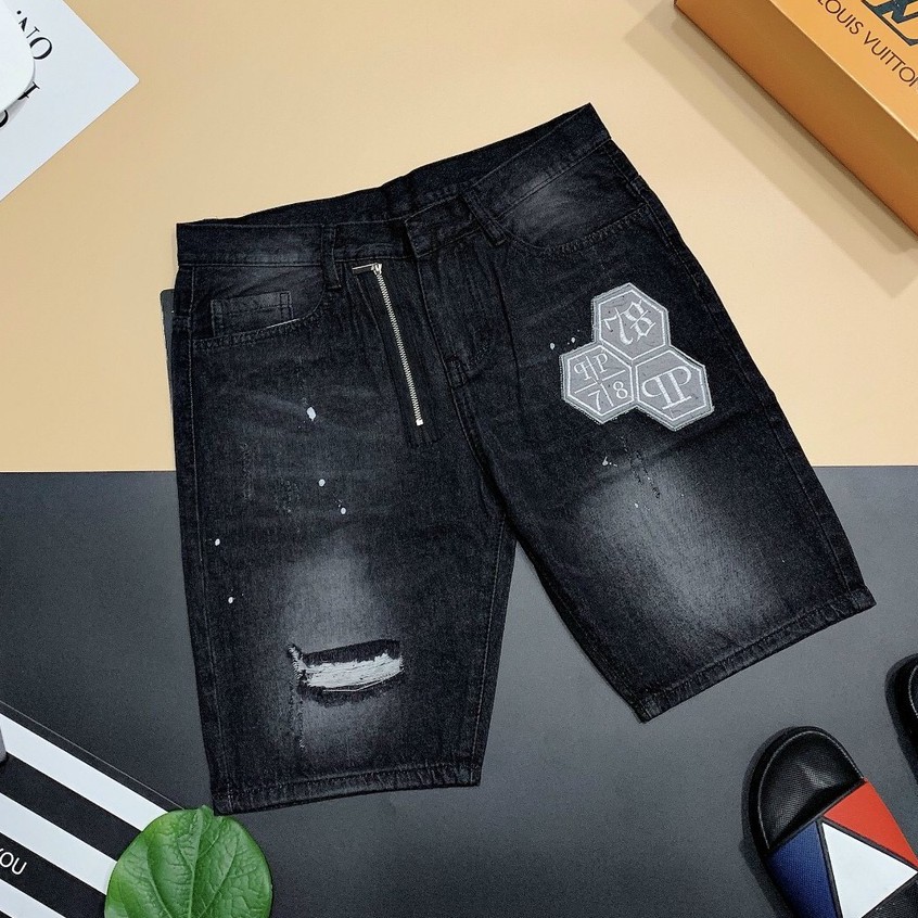 Quần short jean nam màu xám đậm co giãn vài dày dặn trơn đơn giản cao cấp giá rẻ chuẩn VB-SHOP0012