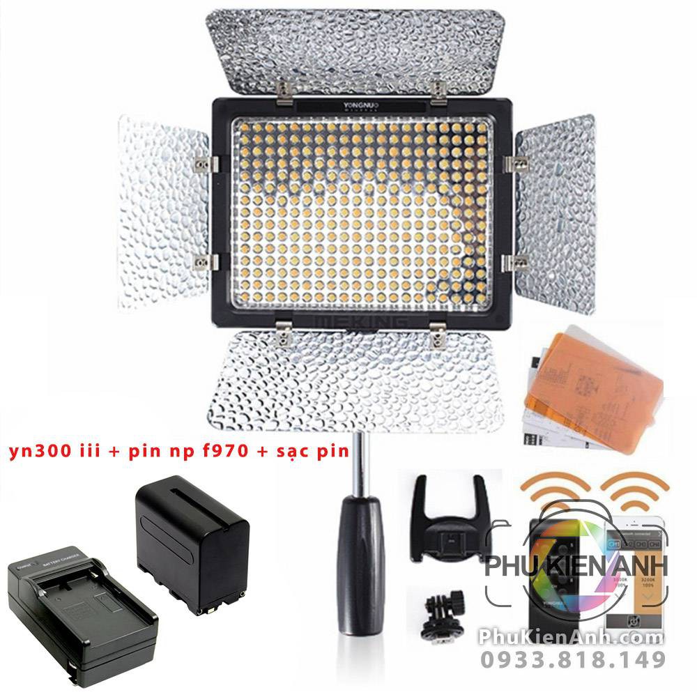 Combo đèn led Yongnuo yn 300 iii (yn 300ii )+ pin NP-F970 + sạc pin (adapter) , hộp tạo pin