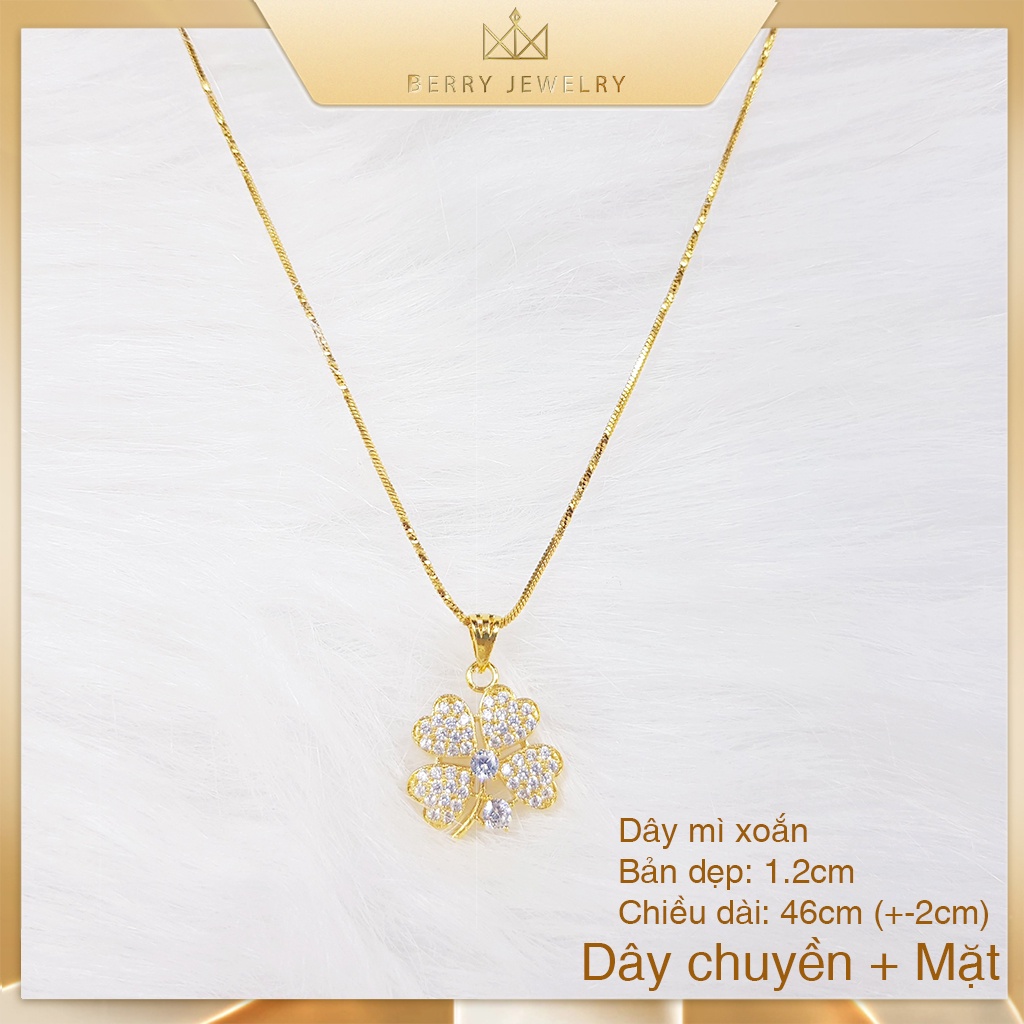 Dây Chuyền Nữ Mặt Cỏ 4 Lá May Mắn Đính Đá Lấp Lánh Phối Dây Mì Xoắn Vòng Cổ Mạ Vàng B21M25V3