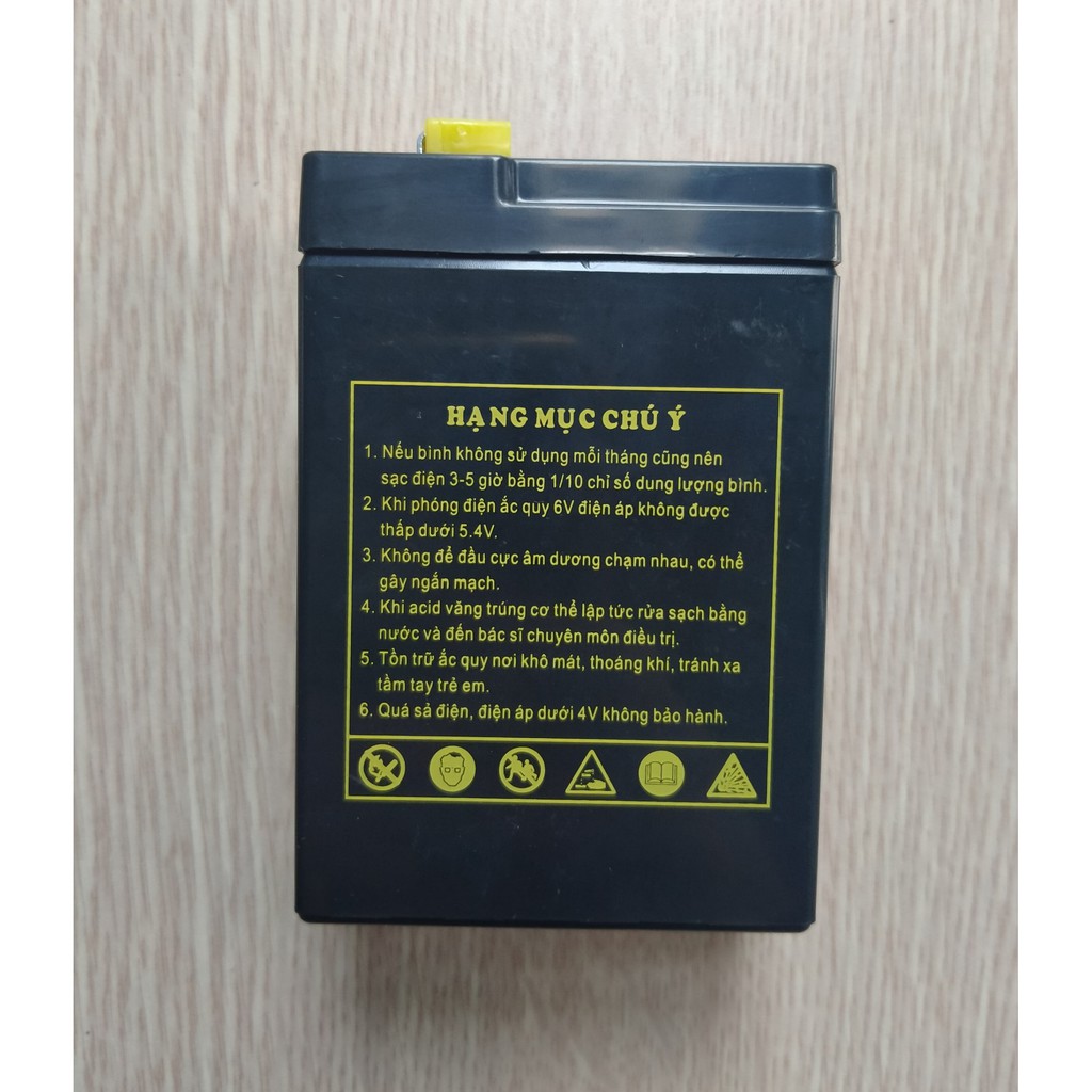 Ắc quy 6V 4.5Ah Pinaco, 6V 5Ah Honjianda dùng cho xe điện trẻ em, Quạt sạc, Đèn sạc, kích thước 71x48x100mm