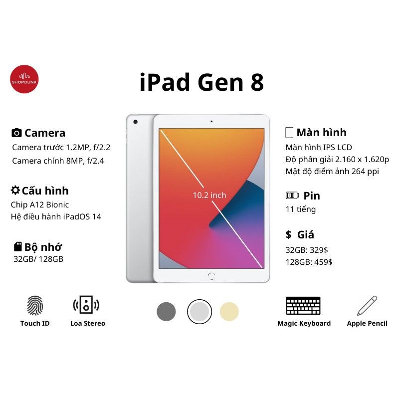 Máy tính bảng Apple iPad Gen 8 2020 10.2 inch Wifi 32GB - Nhập khẩu chính hãng | BigBuy360 - bigbuy360.vn