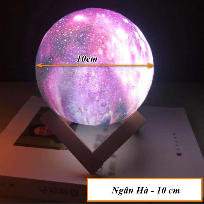 Đèn ngủ 3D mặt trăng moonlingt Ngân hà tím nhiều size kèm chân đế gỗ