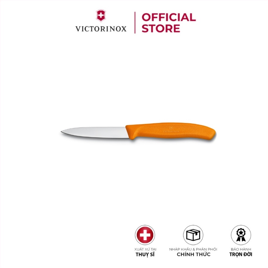 Dao cắt gọt rau củ VICTORINOX Paring Knives màu cam (8cm straight blade) - Hãng phân phối chính thức