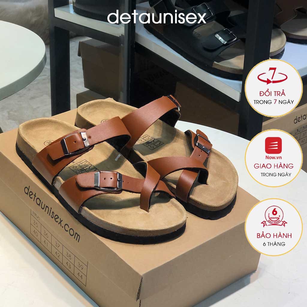 Dép birken Detaunisex dép đế trấu nam nữ xỏ ngón da PU màu bò