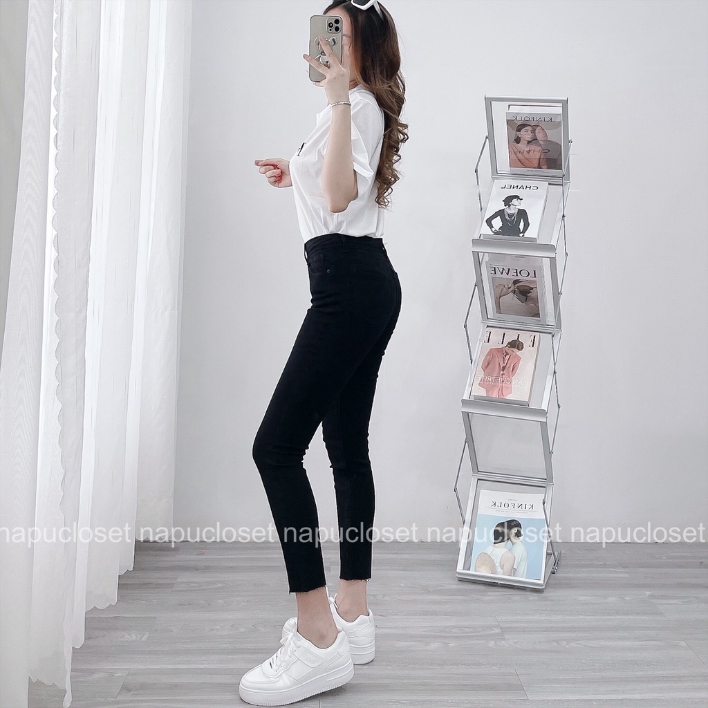 Quần skinny jeans lai cắt dài 90cm màu đen QJ517