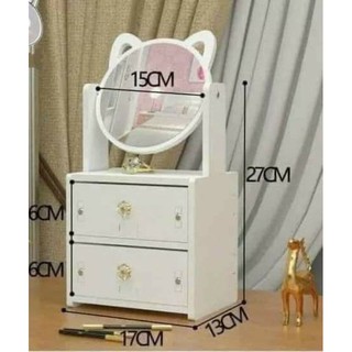 Kệ mỹ phẩm gỗ nhựa kèm gương tai mèo 2 tầng
