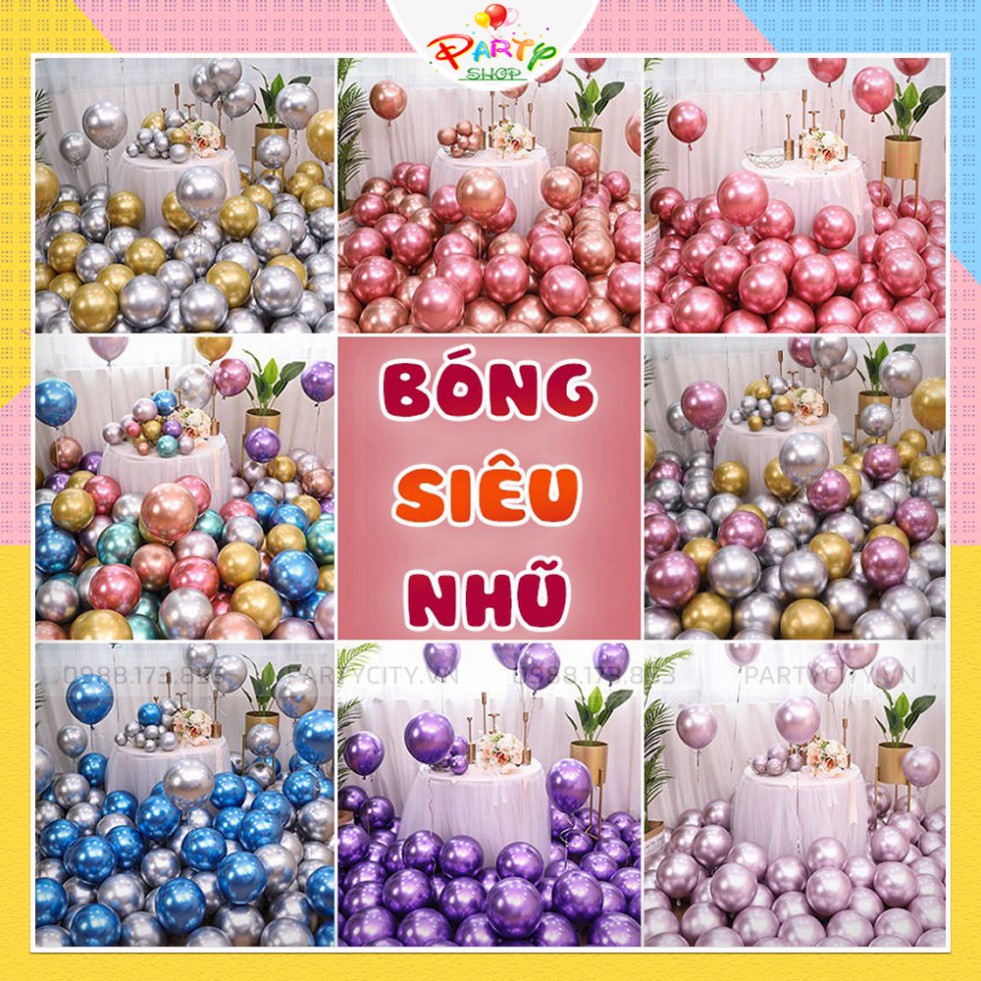 Set 10 bóng siêu nhũ-Crom 10 inch màu chuẩn đẹp trang trí sinh nhật, tiệc cưới, sự kiện, khai trương