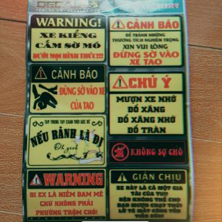 Decal,tem cảnh báo mini dán xe