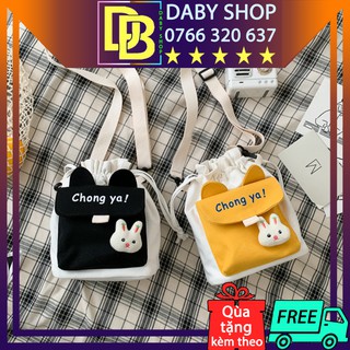 Túi đeo chéo vải canvas mềm chong ya rút miệng tặng kèm sticker xinh xắn phong cách hàn quốc cá tính