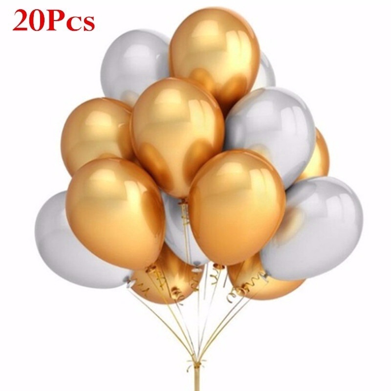 Set 20 Bong Bóng Cao Su Latex 12 Inch Màu Vàng/Bạc/Đen Trang Trí Tiệc Sinh Nhật/Đám Cưới RM9