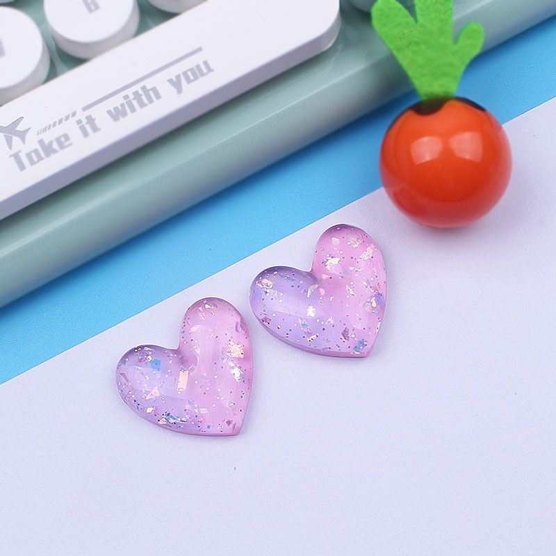 Bộ 10 Miếng Dán Resin Trong Suốt Hai Màu Hình Trái Tim Xinh Xắn Trang Trí Điện Thoại/ Đồ Thủ Công DIY