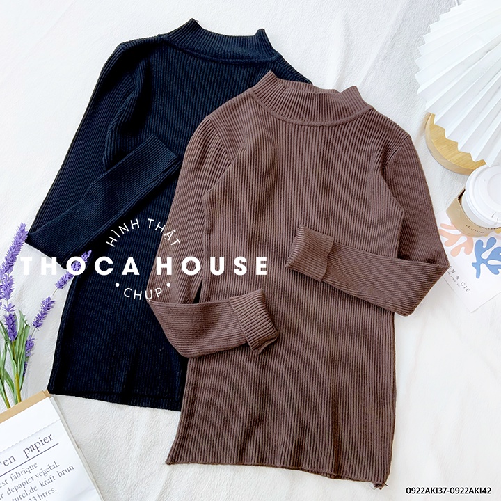 Áo len thu đông cổ cao tay dài trơn nhiều màu THOCA HOUSE basic phối đồ phong cách Hàn Quốc