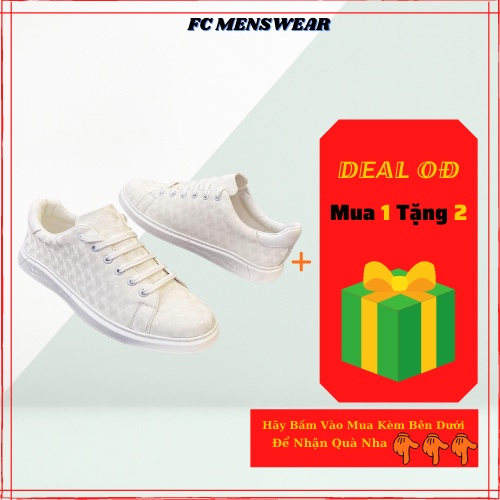 Giày Nam Trắng 𝑭𝑹𝑬𝑬𝑺𝑯𝑰𝑷 Giày Da Trắng Dập Vân 3D Cực Hot - Đế Cao Su Non Mềm Siêu Chất  -FCMenswear