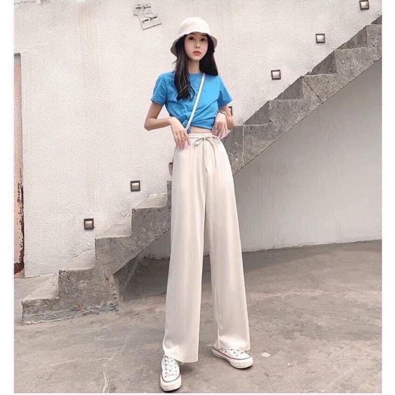 Quần ống suông nữ Baggy Hàn Quốc gân tăm thoáng mát siêu mềm- dáng culottes ống rộng thoải mái cho mùa hè