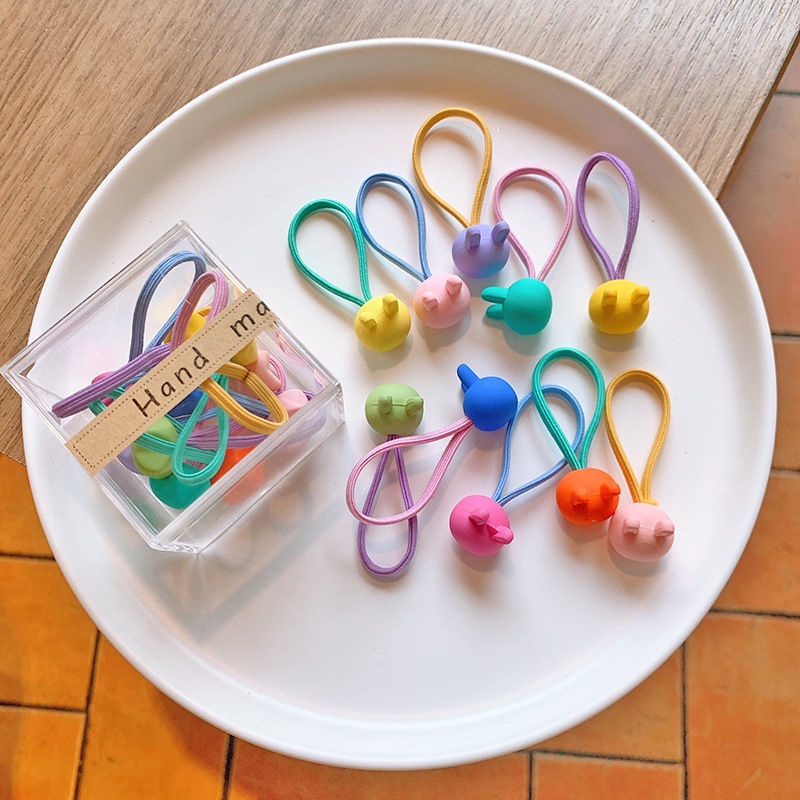 Set 10 Dây Buộc Tóc Co Giãn Họa Tiết Hoạt Hình Dễ Thương Cho Bé Gái