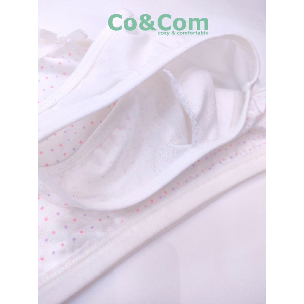 Áo Bra/ Áo Lót Học Sinh Trắng Chấm Bi Nhí Co&Com AL01109, Chất Liệu Cotton Sợi Bông Mềm Mịn, Co Giãn, Kháng Khuẩn