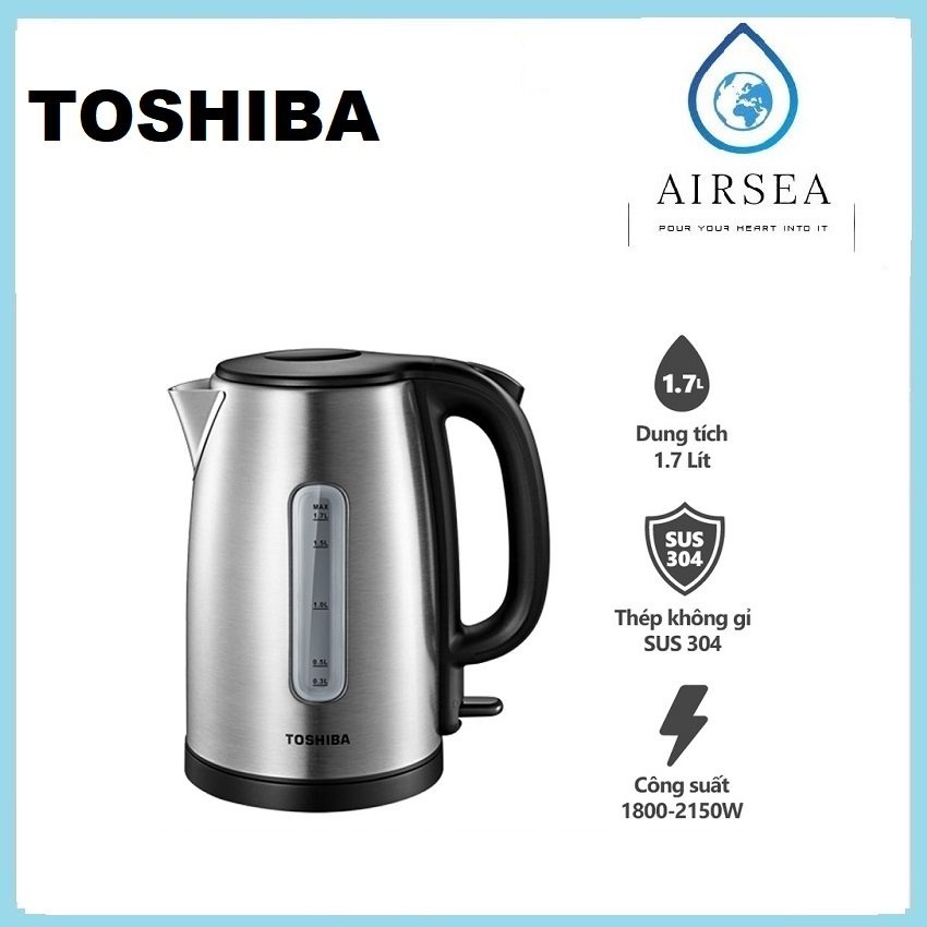 Bình Đun Siêu Tốc Toshiba KT-17SH1NV - 1.7L - Inox 304 - Hàng Chính Hãng, Bảo Hành 12 Tháng, Chất Lượng Nhật Bản