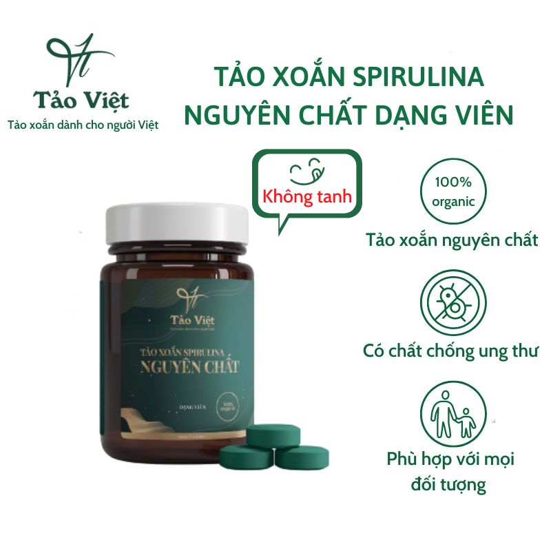 Tảo xoắn Spirulina nguyên chất Tảo Việt dạng viên - Hộp 200 viên chính hãng - TXV01